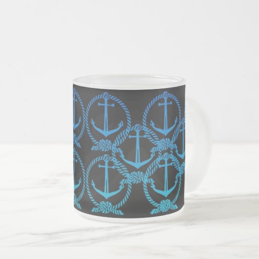 Nautical Blue Anchor Motif Frosty Mok (Voorkant rechts)