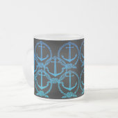 Nautical Blue Anchor Motif Frosty Mok (Voorkant links)