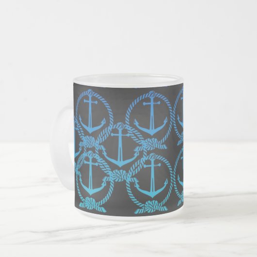 Nautical Blue Anchor Motif Frosty Mok (Voorkant links)