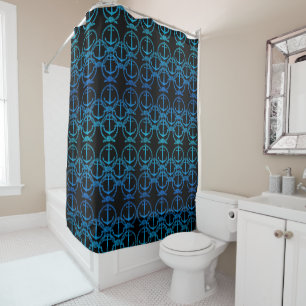 Nautical Blue Anchor Motif Showgordijn Douchegordijn