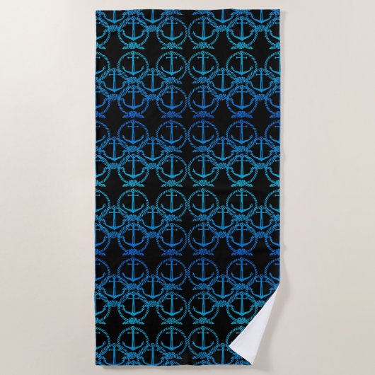 Nautical Blue Anchor Motif strand Towel Strandlaken (Voorkant)