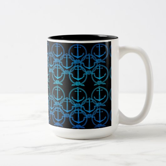 Nautical Blue Anchor Motif Tweekleurige Koffiemok (Rechts)