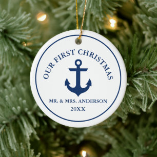 Nautical Blue Anchor Ons eerste kerstfeest Keramisch Ornament