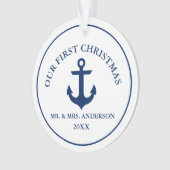 Nautical Blue Anchor Ons eerste kerstfeest Ornament (voorkant)
