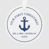 Nautical Blue Anchor Ons eerste kerstfeest Ornament (voorkant)