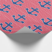Nautical Blue Anchor op Red Chevron Achtergrond Cadeaupapier (Hoek)