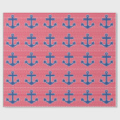 Nautical Blue Anchor op Red Chevron Achtergrond Cadeaupapier (Vlak)