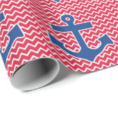 Nautical Blue Anchor op Red Chevron Achtergrond Cadeaupapier (Rol Hoek)
