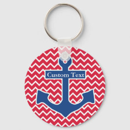 Nautical Blue Anchor op Red Chevron Achtergrond Sleutelhanger