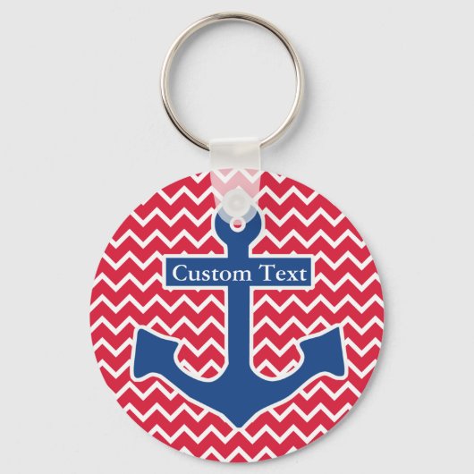 Nautical Blue Anchor op Red Chevron Achtergrond Sleutelhanger (Voorkant)