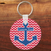 Nautical Blue Anchor op Red Chevron Achtergrond Sleutelhanger (Achterkant)