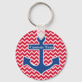 Nautical Blue Anchor op Red Chevron Achtergrond Sleutelhanger (Achterkant)
