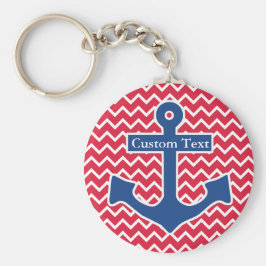 Nautical Blue Anchor op Red Chevron Achtergrond Sleutelhanger