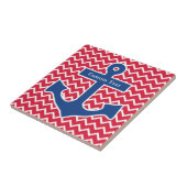 Nautical Blue Anchor op Red Chevron Achtergrond Tegeltje (Zijkant)