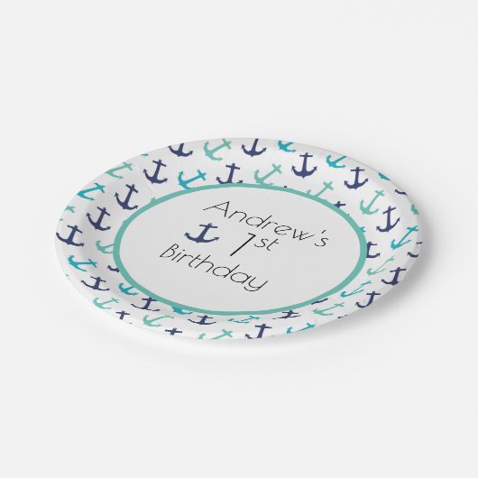 Nautical Blue Anchor Papieren Bordje (Gekanteld)