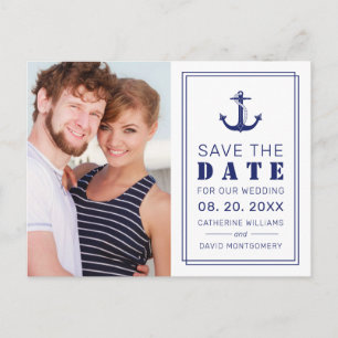 Nautical Blue Anchor Photo Weddenschap Save the Da Aankondigingskaart