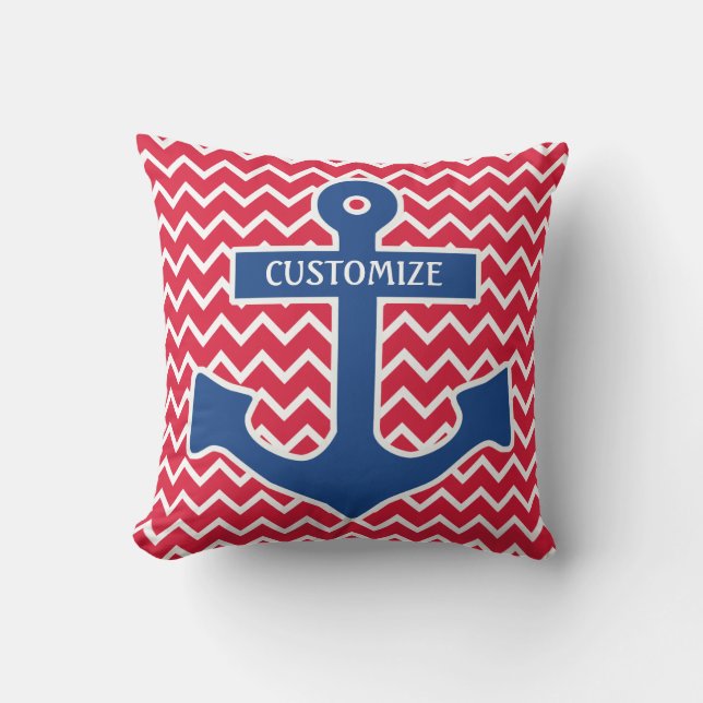 Nautical Blue Anchor Pillow Kussen (Voorkant)
