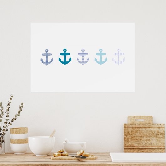 Nautical Blue Anchor poster - wit (Keuken)