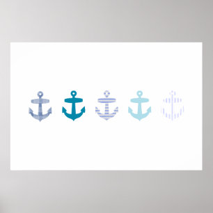 Nautical Blue Anchor poster - wit