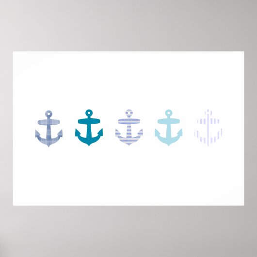 Nautical Blue Anchor poster - wit (Voorkant)