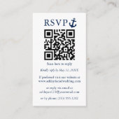 Nautical Blue Anchor QR RSVP foto van bruiloft Informatiekaartje (Voorkant)