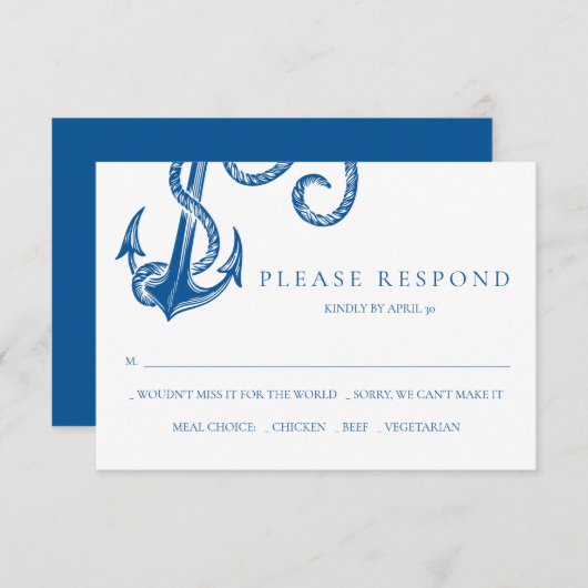 Nautical Blue Anchor-reactiekaart Notitiekaartje (Voorkant / Achterkant)