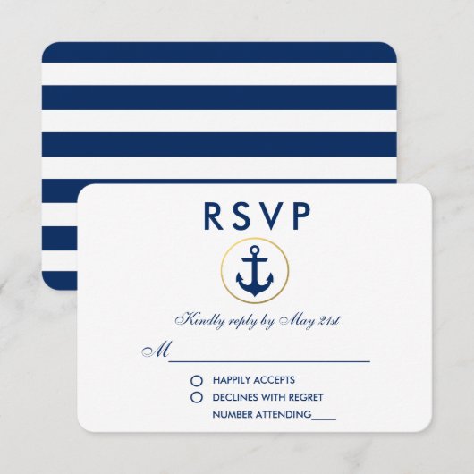 Nautical Blue Anchor RSVP Kaartje (Voorkant / Achterkant)