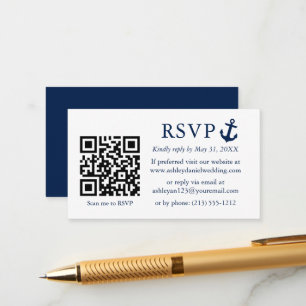 Nautical Blue Anchor RSVP QR Informatiekaartje