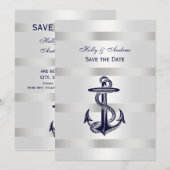 Nautical Blue Anchor Silver Wt BG V Save the Date Kaart (Voorkant / Achterkant)