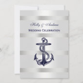 Nautical Blue Anchor Silver Wt BG V Wedding Kaart (Voorkant)