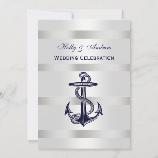 Nautical Blue Anchor Silver Wt BG V Wedding Kaart (Voorkant)