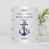 Nautical Blue Anchor Silver Wt BG V Wedding Kaart (Staand voorkant)