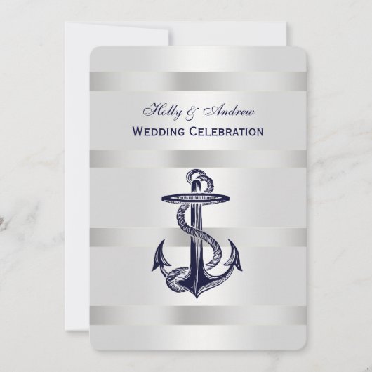 Nautical Blue Anchor Silver Wt BG V Wedding Kaart (Voorkant)