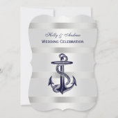 Nautical Blue Anchor Silver Wt BG V Wedding Kaart (Voorkant)
