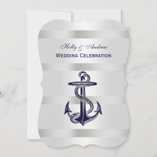 Nautical Blue Anchor Silver Wt BG V Wedding Kaart (Voorkant)
