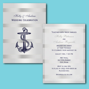 Nautical Blue Anchor Silver Wt BG V Wedding Kaart