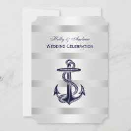 Nautical Blue Anchor Silver Wt BG V Wedding T Kaart