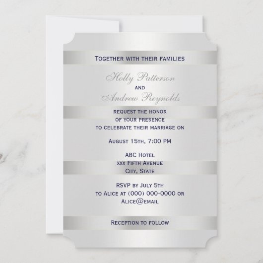 Nautical Blue Anchor Silver Wt BG V Wedding T Kaart (Achterkant)