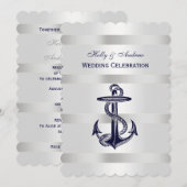 Nautical Blue Anchor Silver Wt BG V Wedding T Kaart (Voorkant / Achterkant)