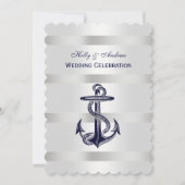 Nautical Blue Anchor Silver Wt BG V Wedding T Kaart (Voorkant)
