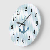 Nautical Blue Anchor Stripe Preppy Large Clock Grote Klok (Hoek)