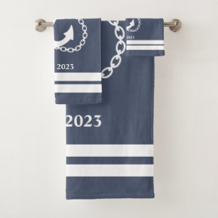 Nautical Blue Anchor & Stripes Bad Handdoek