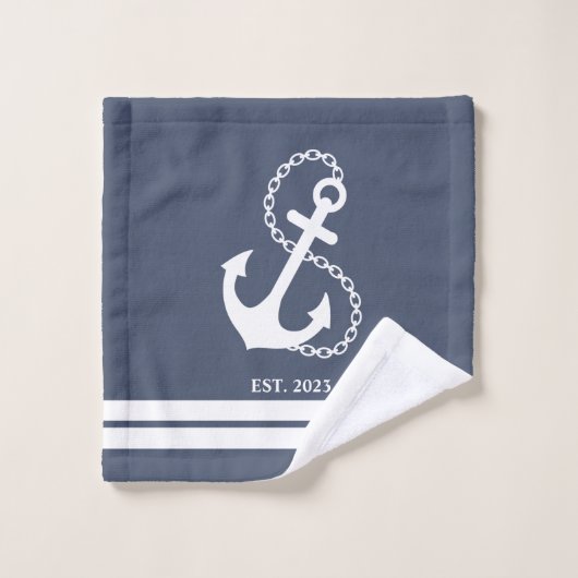 Nautical Blue Anchor & Stripes Bad Handdoek (Wasdoekje)