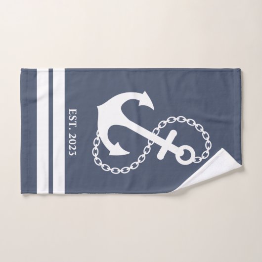 Nautical Blue Anchor & Stripes Bad Handdoek (Handdoek)