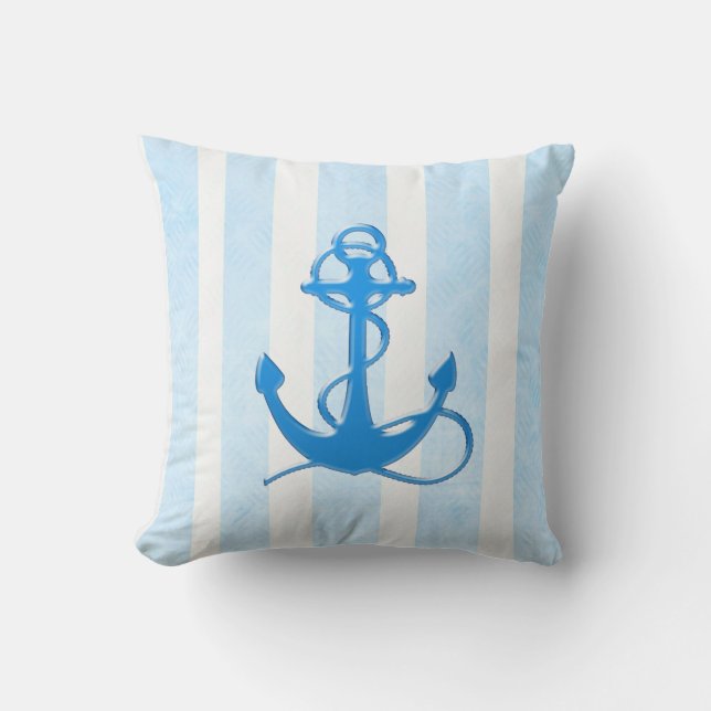 Nautical Blue Anchor Tropical Beach House Pillow Kussen (Voorkant)