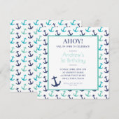 Nautical Blue Anchor Uitnodiging (Voorkant / Achterkant)
