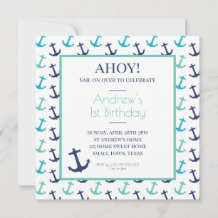 Nautical Blue Anchor Uitnodiging