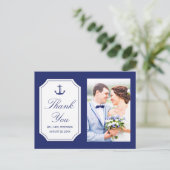 Nautical Blue Anchor Weddenschap Foto bedankt Briefkaart (Staand voorkant)