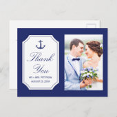Nautical Blue Anchor Weddenschap Foto bedankt Briefkaart (Voorkant / Achterkant)