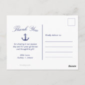 Nautical Blue Anchor Weddenschap Foto bedankt Briefkaart (Achterkant)